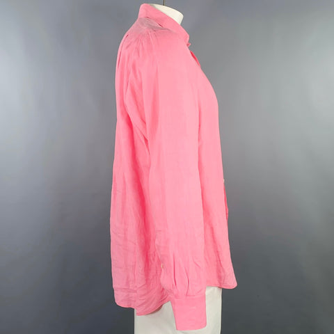 RALPH LAUREN Size L Pink Linen One pocket Long Sleeve Shirt