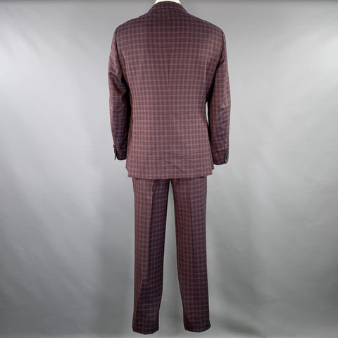ETRO Size 48 Burgundy Black Gold Plaid Wool Notch Lapel Suit