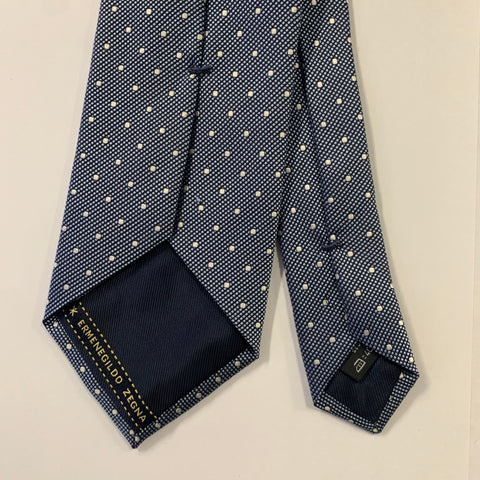 ERMENEGILDO ZEGNA Blue Silver Dots Silk Tie