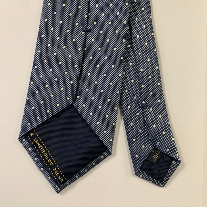 ERMENEGILDO ZEGNA Blue Silver Dots Silk Tie