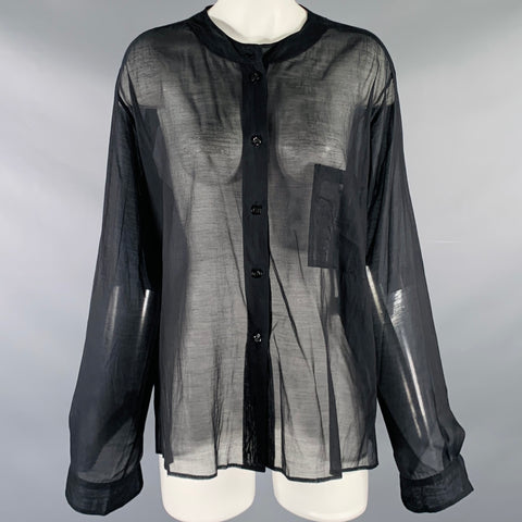 LECLAIREUR PARIS Size S Black Cotton Silk Collarless Blouse