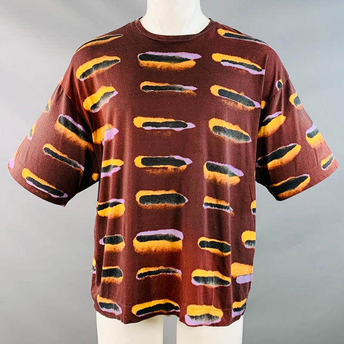 DRIES VAN NOTEN x LEN LYE Size S Burgundy Orange Purple Abstract Cotton Oversized T-shirt