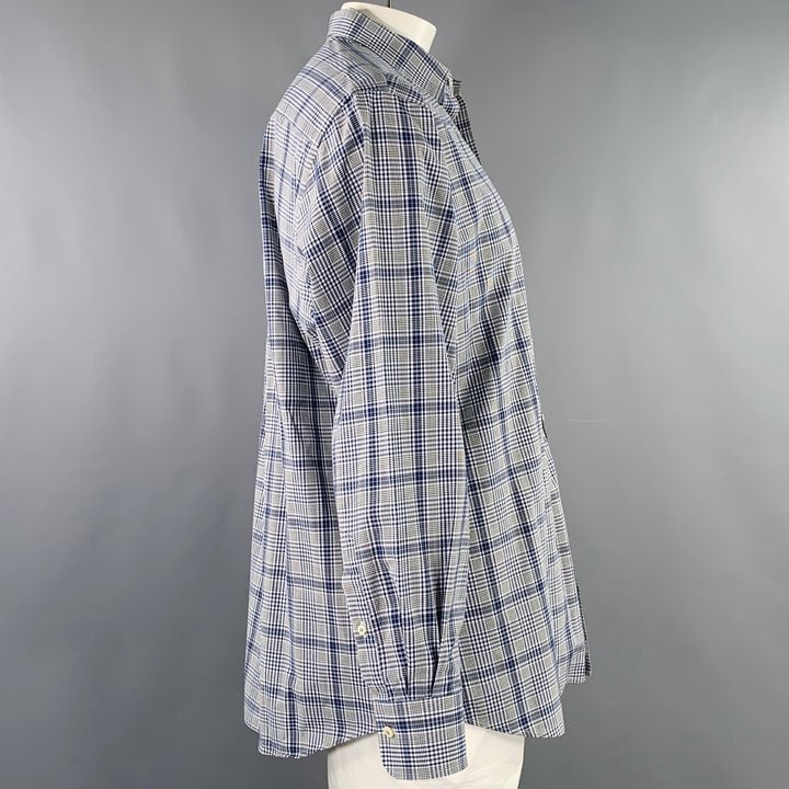 PETER MILLAR Size XL White Grey Plaid Cotton One Pocket Long Sleeve Shirt