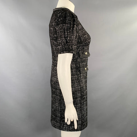 KARL LAGERFELD Size 8 Black White Short Sleeve Knee-Length Dress