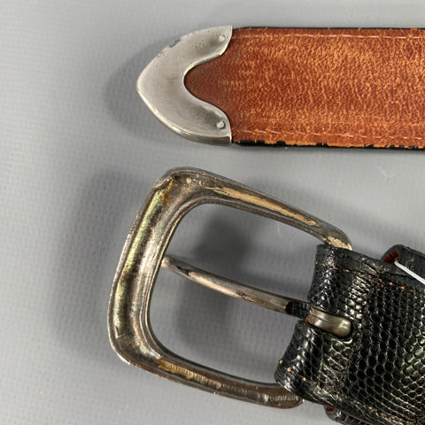 POLO by RALPH LAUREN Size 32 Black Silver Leather Lizard Belt