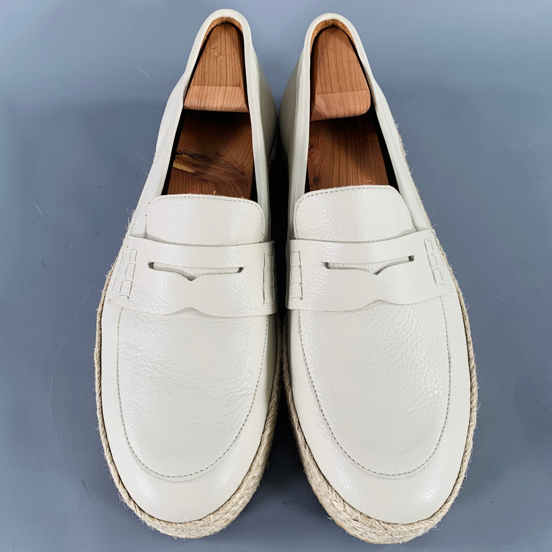 AQUATALIA Size 11 Cream Beige Leather Espadrille Penny Loafers
