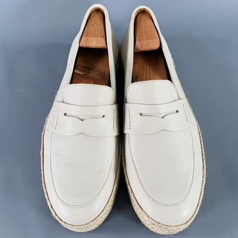 AQUATALIA Size 11 Cream Beige Leather Espadrille Penny Loafers