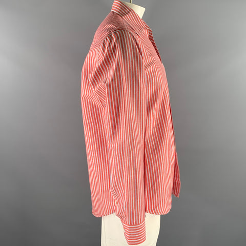 LUCIANO BARBERA Size L Red White Blue Stripe Linen Blend Long Sleeve Shirt