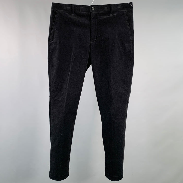GLOBAL WORK Size L Black Corduroy Cotton Blend Drawstring Casual Pants