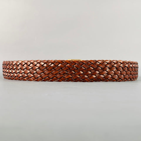 CROCKETT & JONES Size 34 Brown Brass Braided Leather Belt