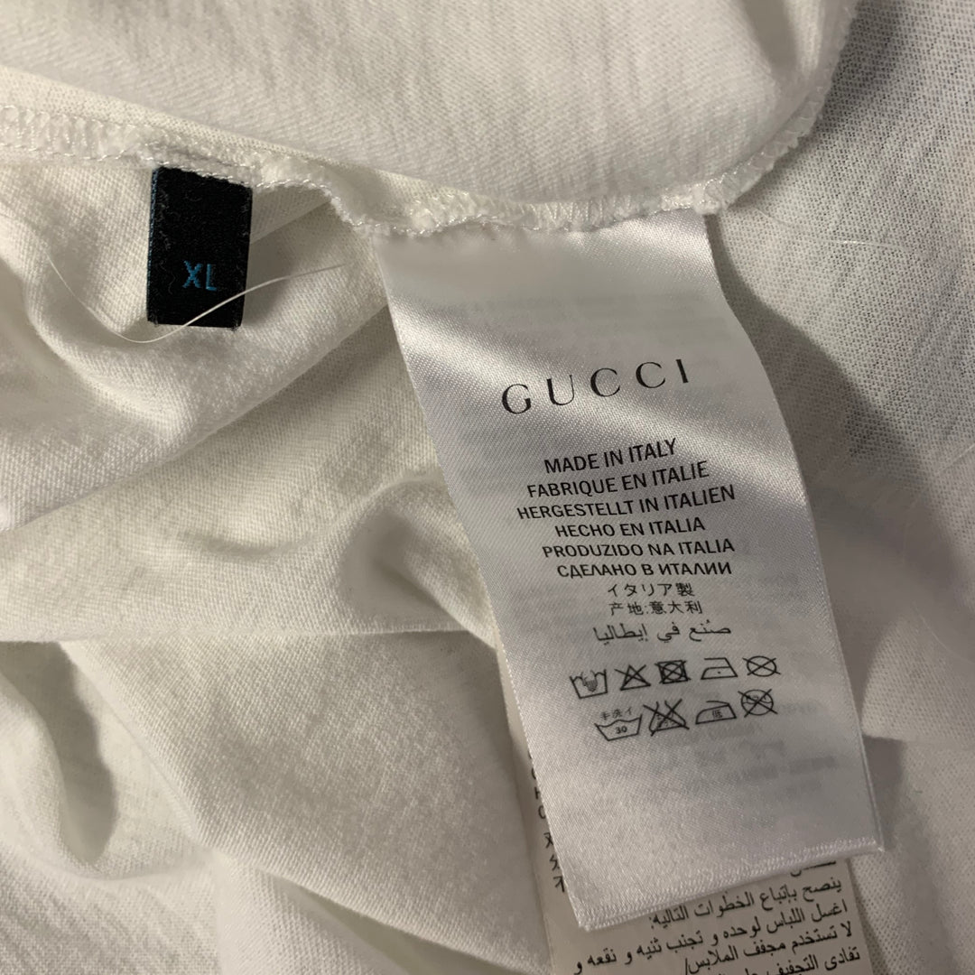 GUCCI Size XL White Grey Black Graphic Cotton Scoop Neck T-shirt