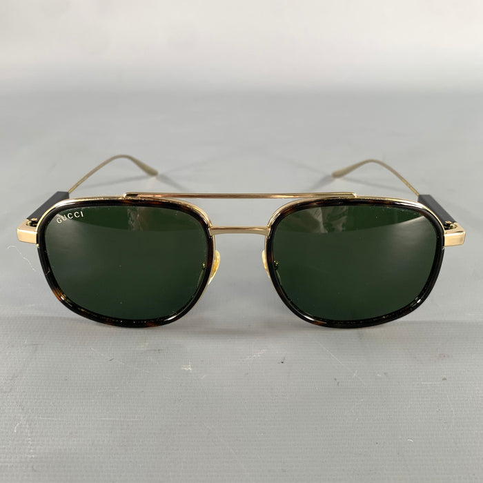 GUCCI Size One Size Gold Brown & Black Tortoise Metallic Sunglasses