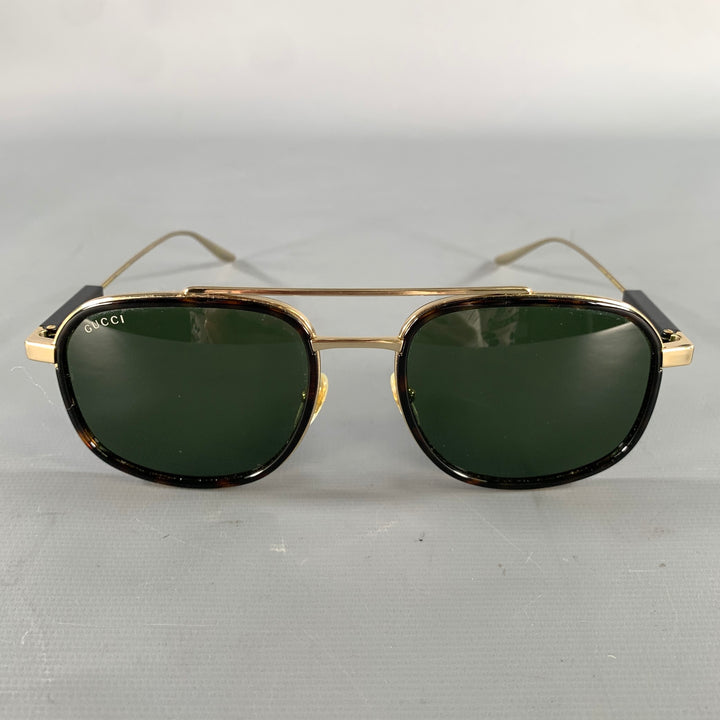 GUCCI Size One Size Gold Brown & Black Tortoise Metallic Sunglasses