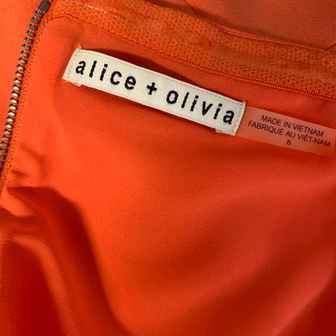 ALICE + OLIVIA Size 8 Orange Acetate Polyester Sheath Knee-Length Dress