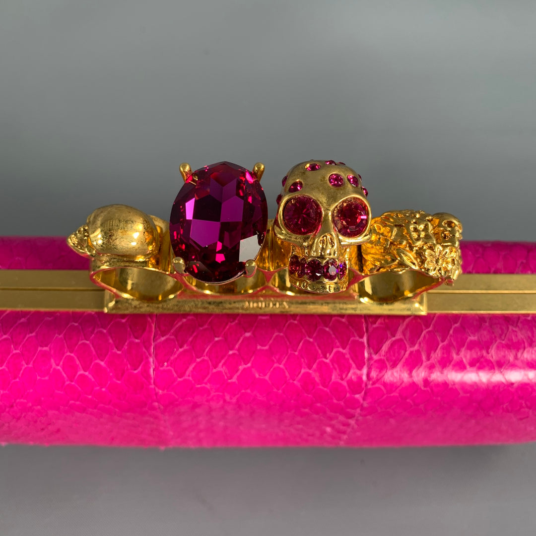 ALEXANDER MCQUEEN Gold Fuchsia Snake Skin Metal Clutch Handbag & Leather Goods