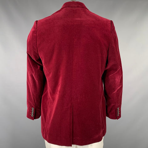 EZRA FITCH Chest Size L Burgundy Velvet Cotton Peak Lapel Sport Coat