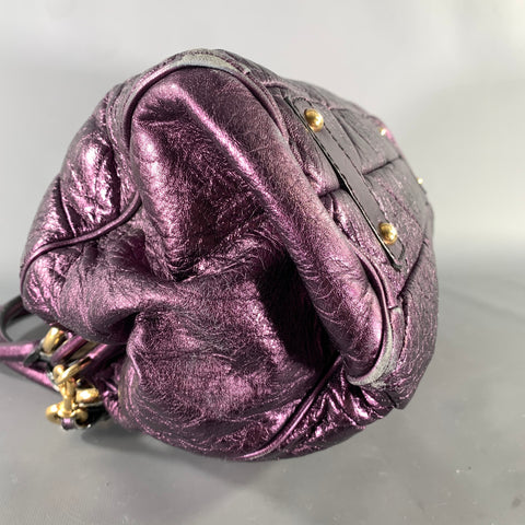 MARC JACOBS Purple Metallic Quilted Leather Satchel- Top Handles  Handbag