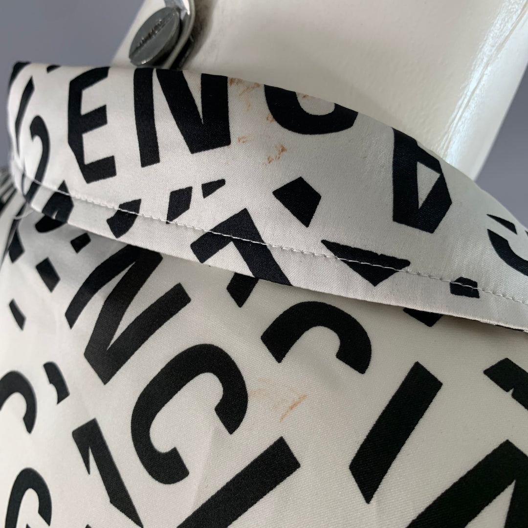 BALENCIAGA Size S Black White Monogram Polyester Button Up Long Sleeve Shirt