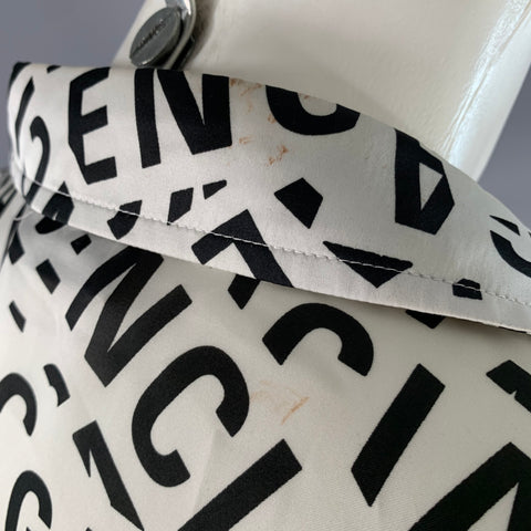 BALENCIAGA Size S Black White Monogram Polyester Button Up Long Sleeve Shirt