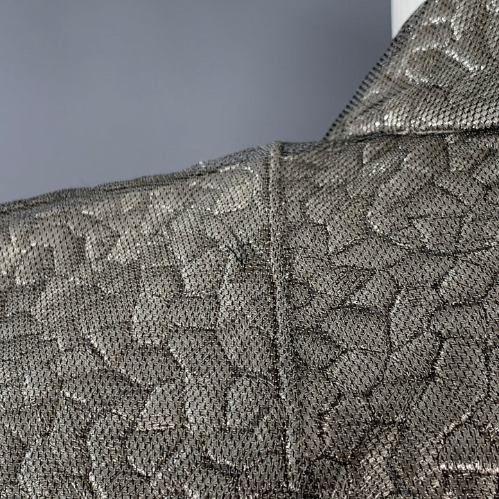 AKRIS Runway Size 4 Silver Mesh Embroidered Double Layer Jacket Blazer