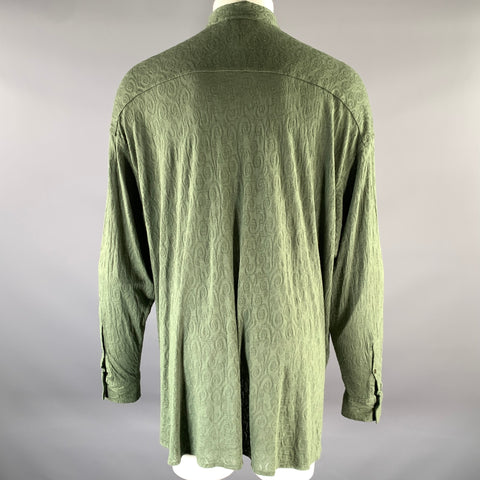ACNE STUDIOS Size S Green Swirl Cotton Blend Band Collar Long Sleeve Shirt