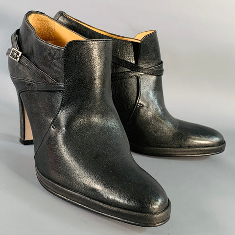 ATELIER VOISIN Size 10 Black Leather Stacked Heel Buckle Ankle Booties