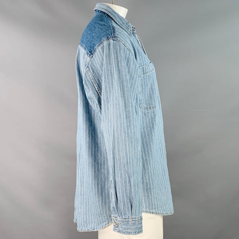 LEVI STRAUSS Size L Blue White Stripe Cotton Two Pockets Long Sleeve Shirt