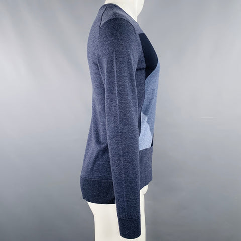 EMPORIO ARMANI Size S Grey Blue Squares Crew Neck Pullover