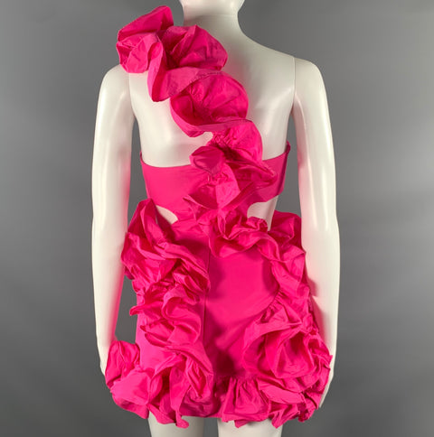 AKNVAS Size 6 Pink Polyester Ruffled Mini Dress