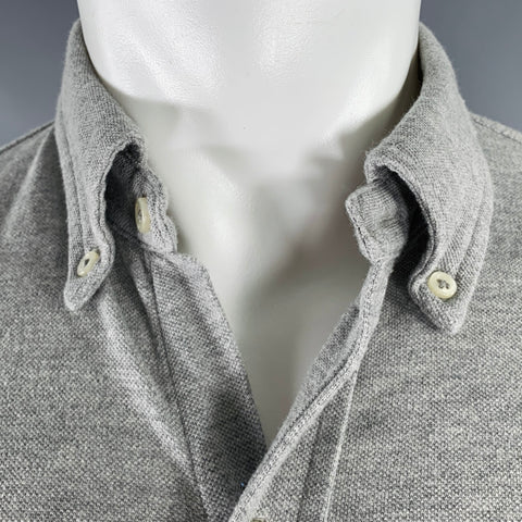 RALPH LAUREN Size M Grey Knit Cotton Button Down Long Sleeve Shirt