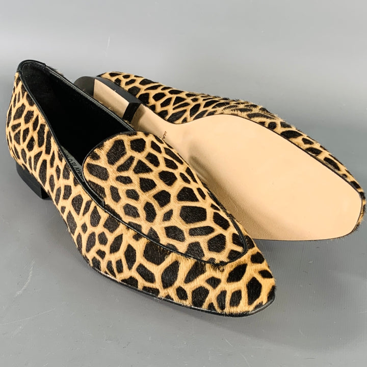 MANOLO BLAHNIK Size 11 Brown Black Pony Hair Giraffe Loafer Flats