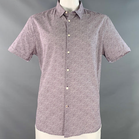 JOHN VARVATOS * U.S.A. Size XL Purple White Abstract Cotton Short Sleeve Shirt