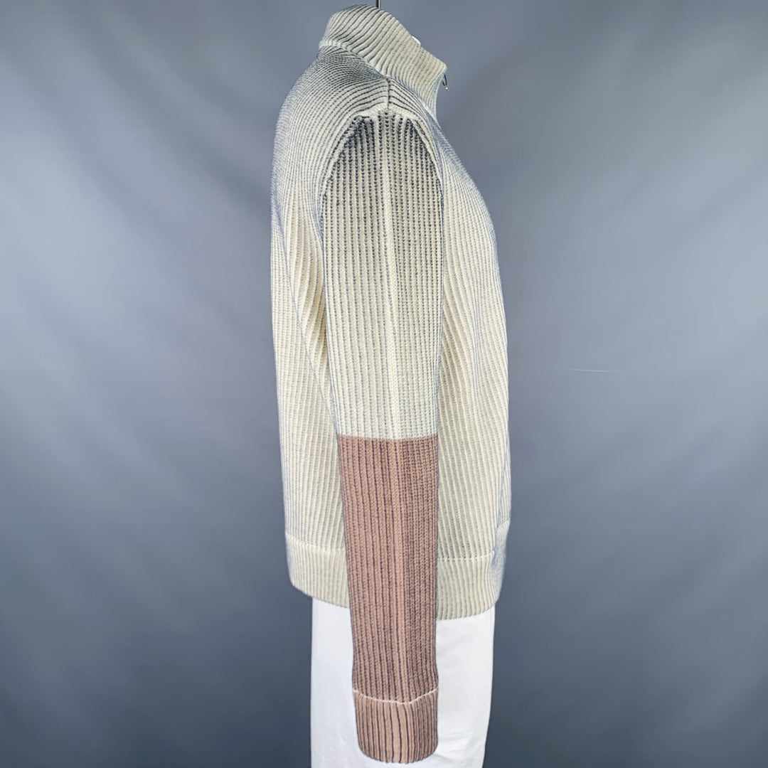 MAISON MARGIELA Size L Cream Grey Two Toned Acrylic Wool Zip Up Sweater