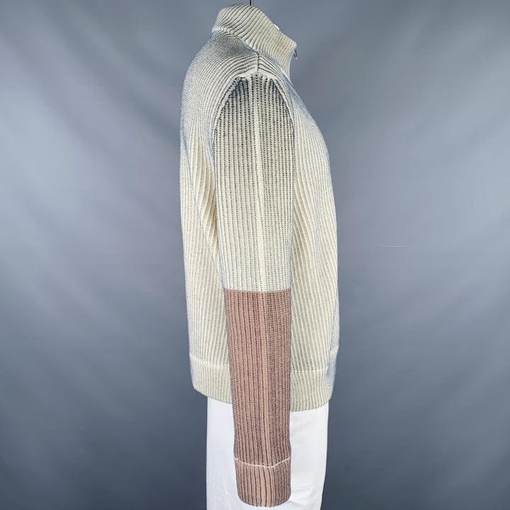 MAISON MARGIELA Size L Cream Grey Two Toned Acrylic Wool Zip Up Sweater