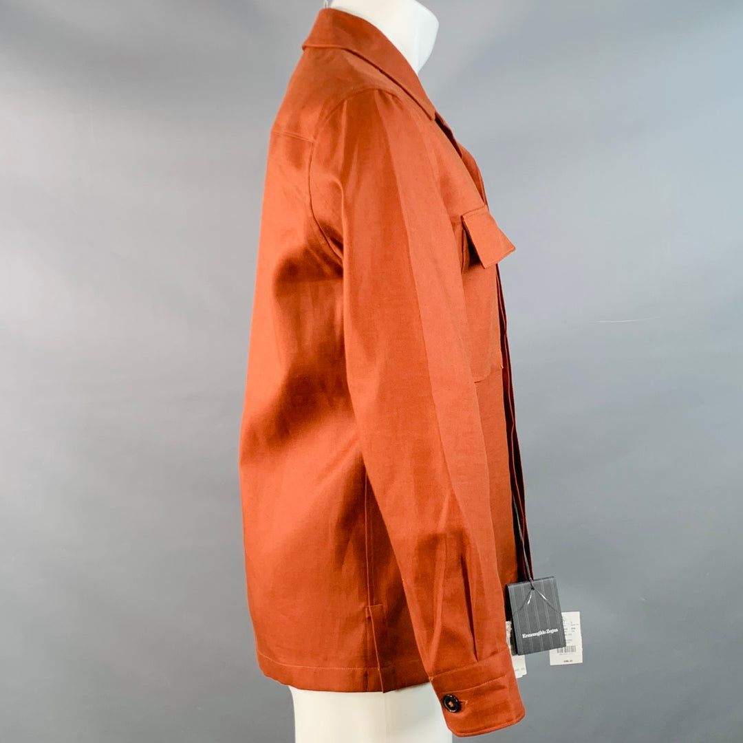 ERMENEGILDO ZEGNA Size S Brown Rust Linen Two Pockets Button Up Jacket