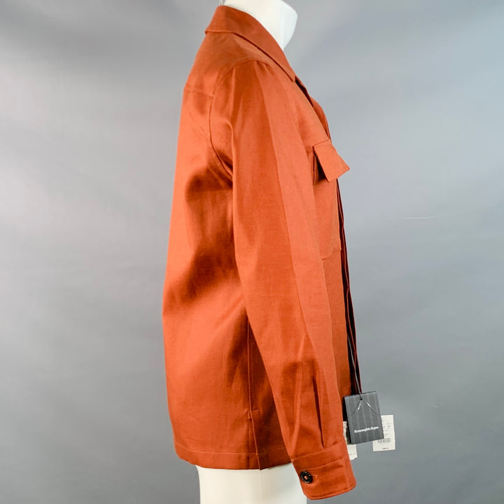 ERMENEGILDO ZEGNA Size S Brown Rust Linen Two Pockets Button Up Jacket