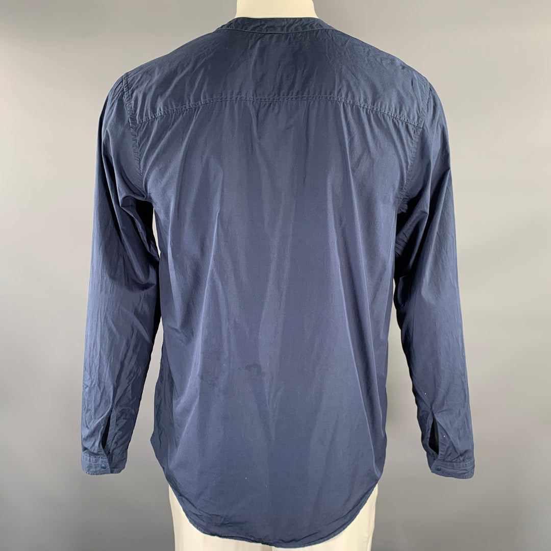 NORSE PROJECTS Size L Navy Cotton Band Collar Long Sleeve Shirt