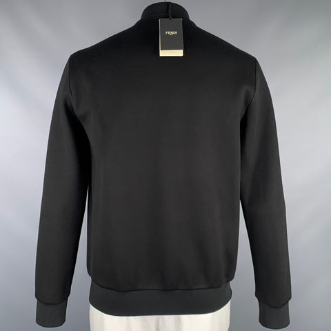 FENDI Size 42 Black Viscose Zip Up Jacket