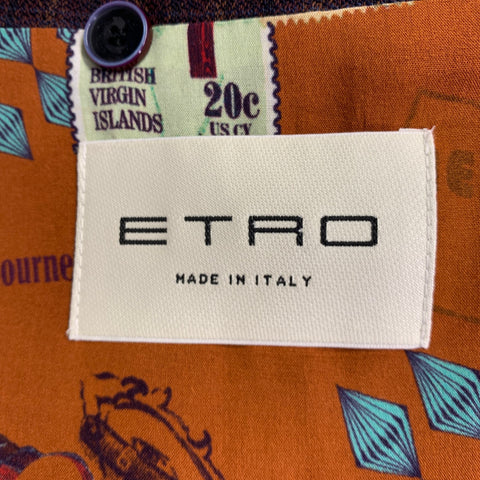ETRO Size 48 Burgundy Black Gold Plaid Wool Notch Lapel Suit