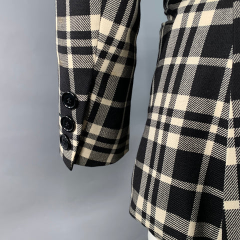 GIANFRANCO FERRE Vintage Size M Black White Wool Silk Plaid Double Breasted Jacket Blazer