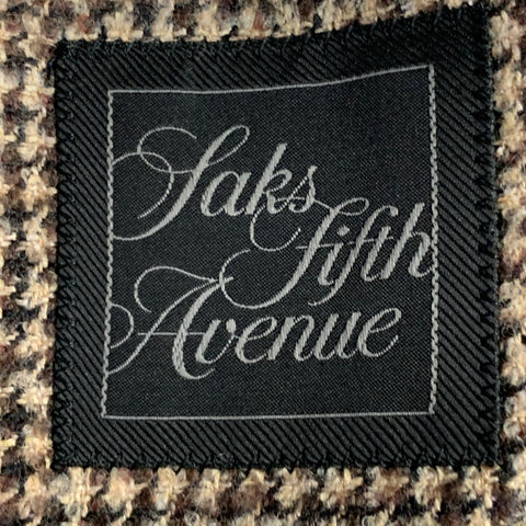 SAKS FIFTH AVENUE Size 40 Khaki Brown Houndstooth Wool Blend Sport Coat