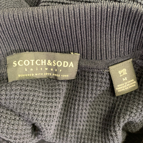 SCOTCH AND SODA Size M Navy Waffle Knit Cotton Half Placket Polo