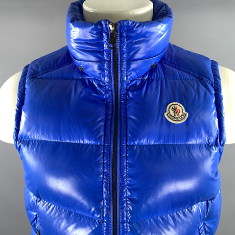 MONCLER Size S Blue Quilted Polyamide Down Filled Vest