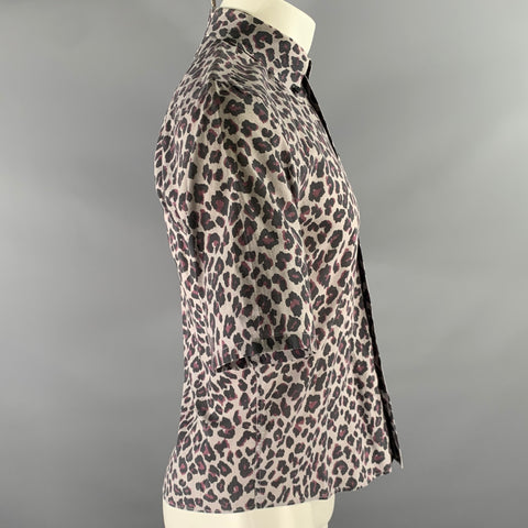 MARC JACOBS Size XS Grey Black Purple Animal Print Cotton Short Sleeve Shirt