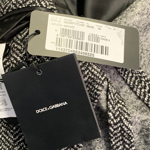 DOLCE & GABBANA Size 40 Black White Herringbone Wool Cotton Sport Coat