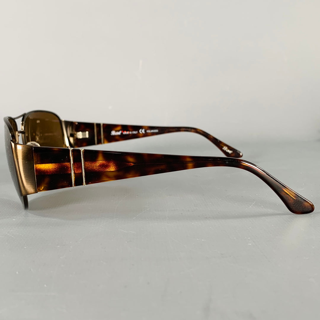 PERSOL Brown Tortoiseshell Acetate Metal Polarized Aviator Sunglasses