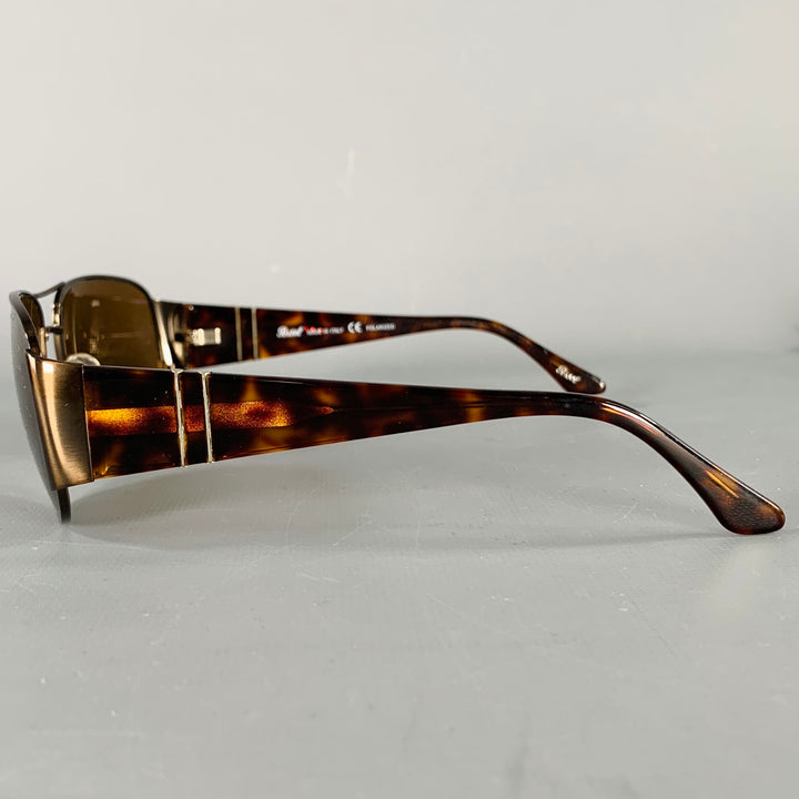 PERSOL Brown Tortoiseshell Acetate Metal Polarized Aviator Sunglasses