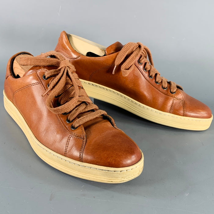 TOM FORD Size 10 Brown Leather Rubber Sole Low Top Sneakers