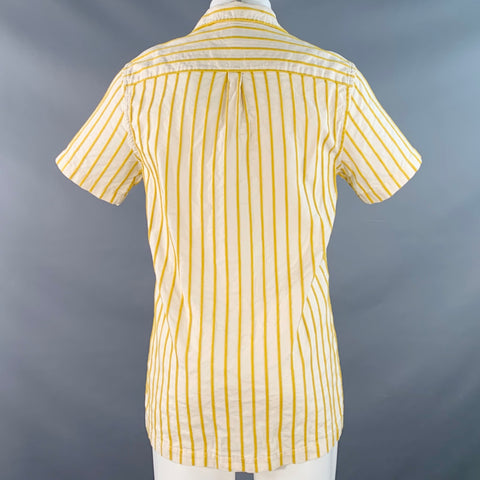 SCOTCH AND SODA Size M Yellow Cream Stripe Cotton Linen Relaxed Short Sleeve Shirt