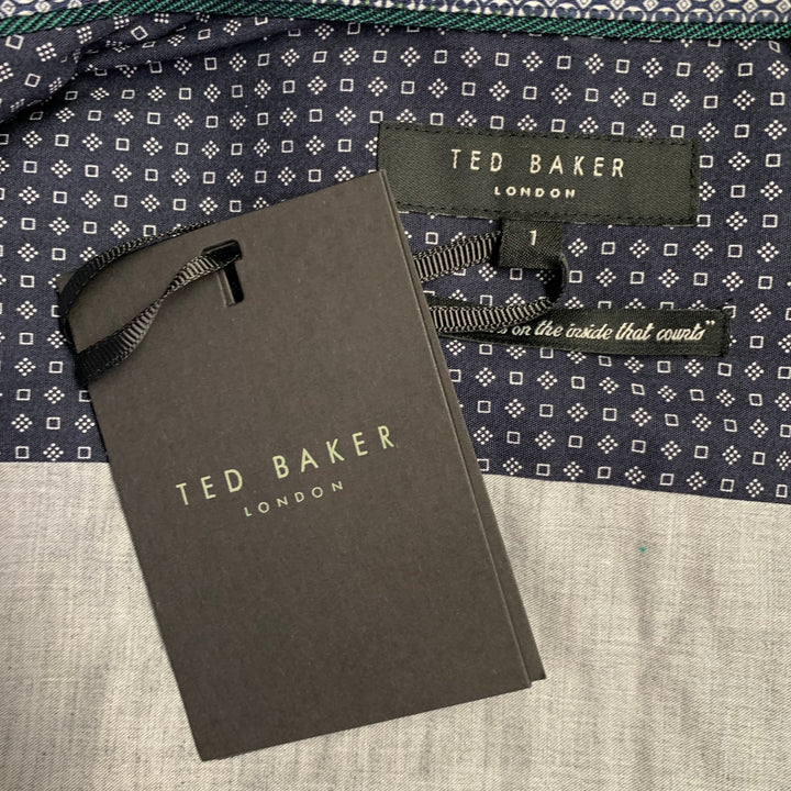TED BAKER Size XS Lapins Navy Blue Paisley Cotton Spread Collar Long Sleeve Shirt